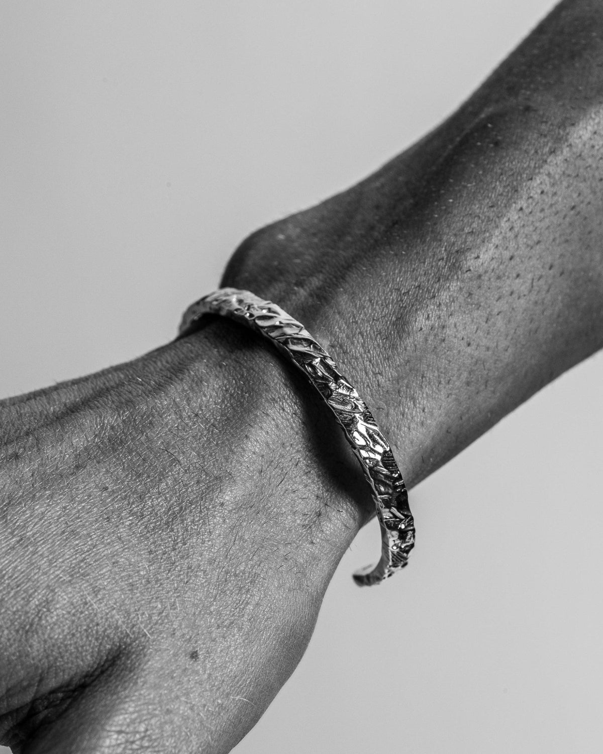 Jasper Cuff handcrafted from solid 925 sterling silver featuring an organic textured finish.