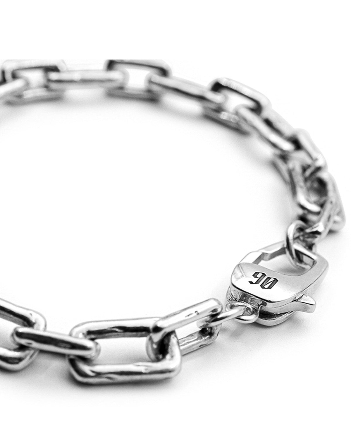 Close-up of the Curtis Bracelet custom clasp in solid sterling silver.