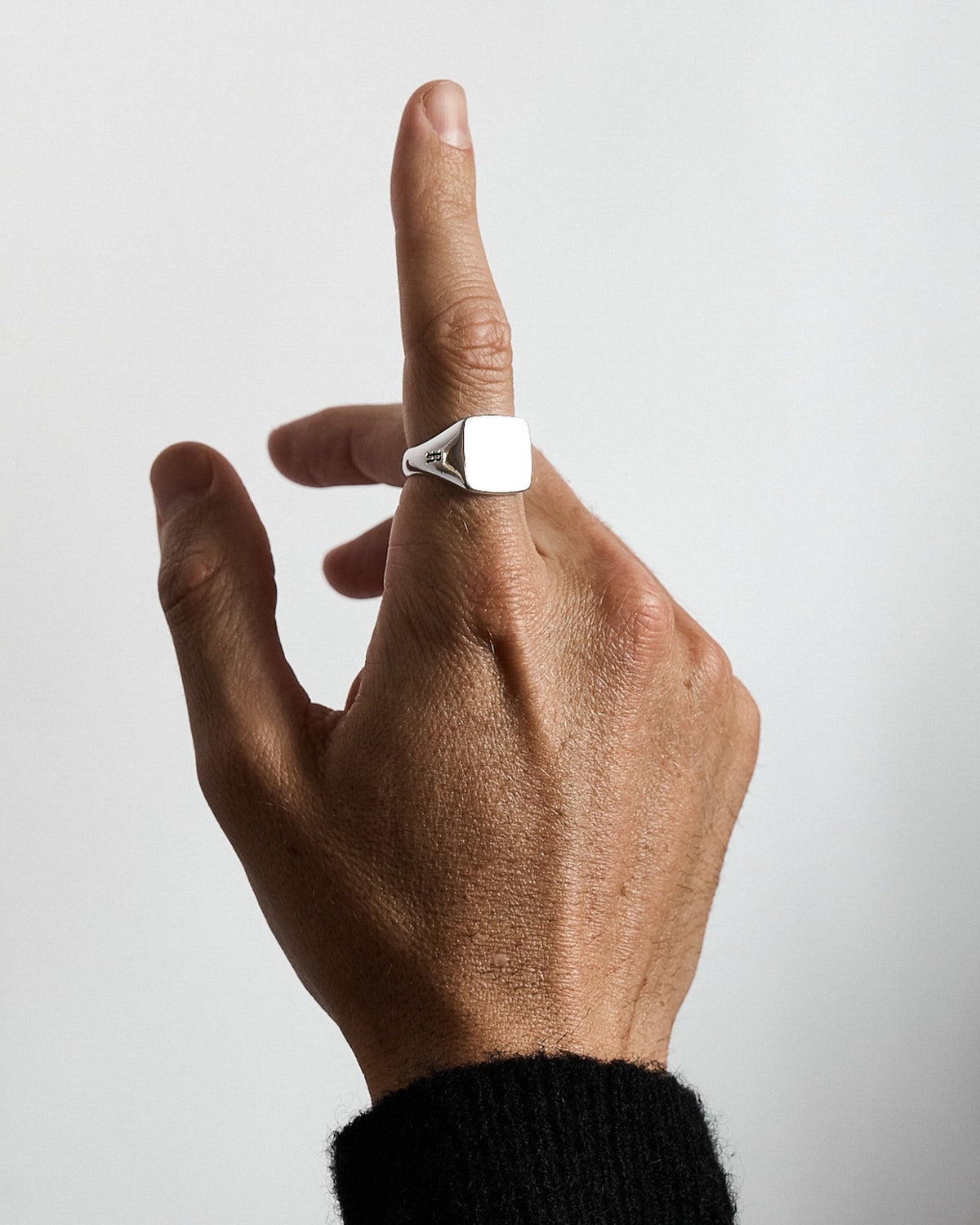 Model wearing the Frankie Ring handcrafted from solid 925 sterling silver.