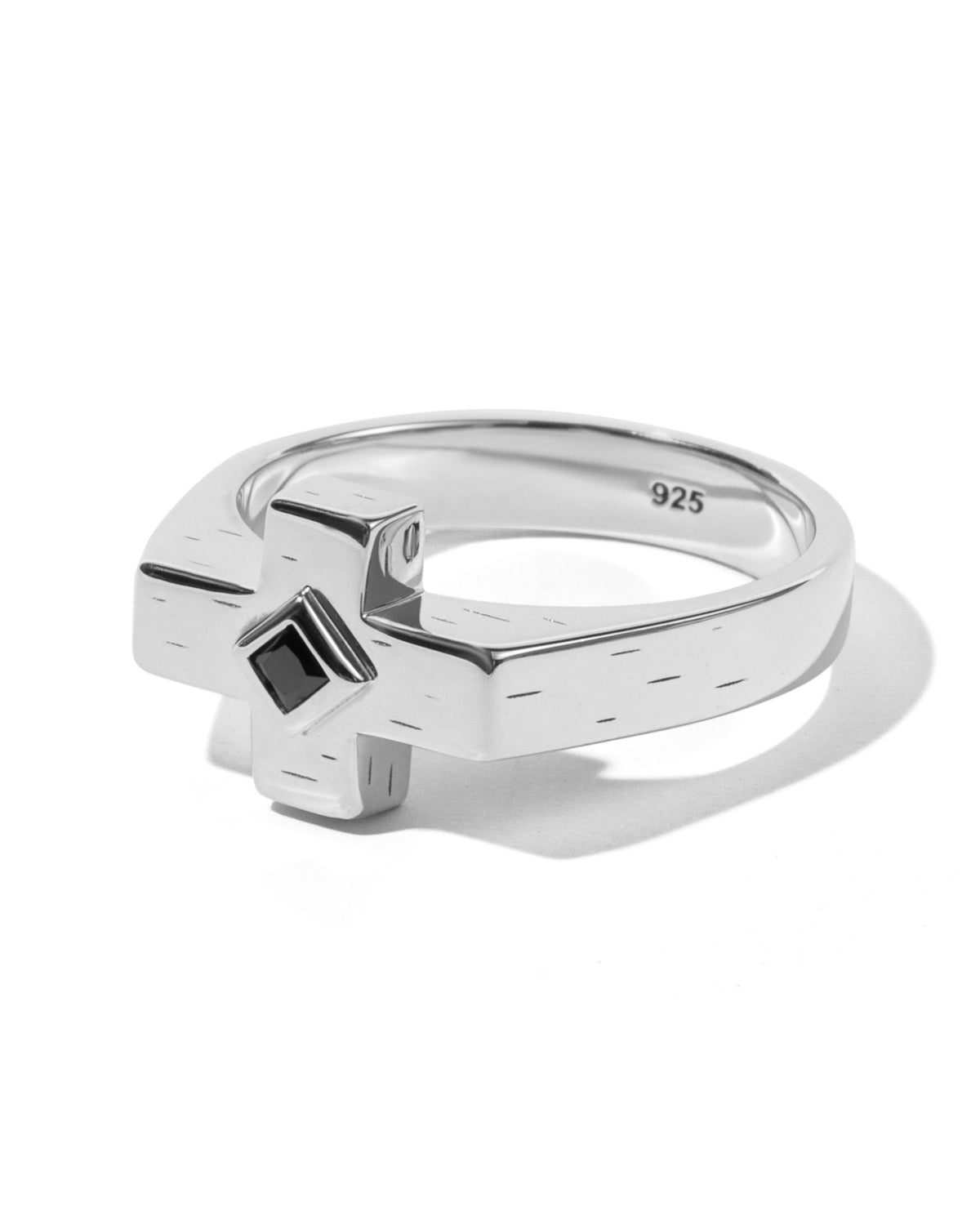 Raven Cross Ring handcrafted from solid 925 sterling silver featuring genuine black onyx.