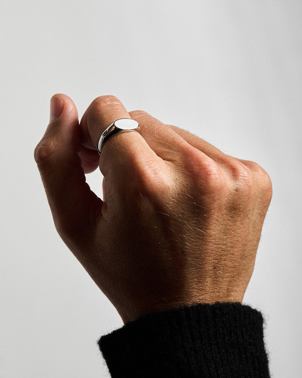 Model wearing the Sonny Ring handcrafted from solid 925 sterling silver.