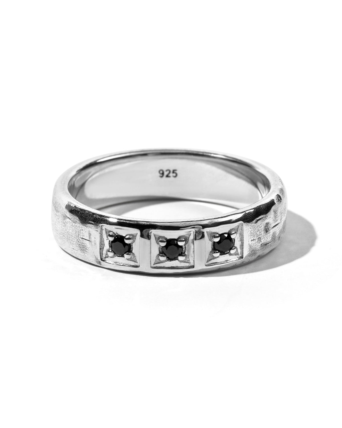 Trilogy Ring handcrafted from solid 925 sterling silver featuring genuine black onyx.