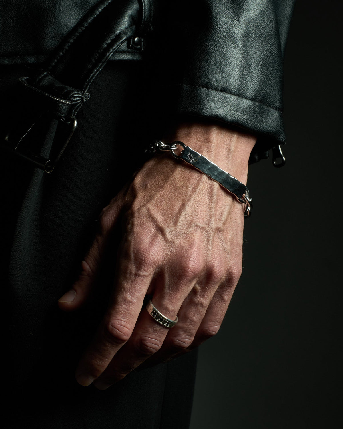 Virgil Bracelet handcrafted from solid 925 sterling silver with engraved ID plate.